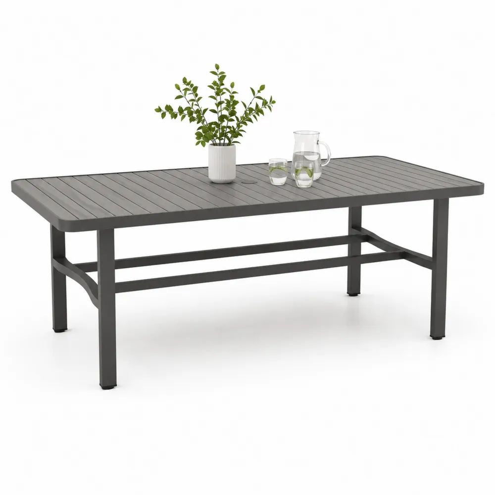 Table de jardin rectangulaire 6 personnes en aluminium anthracite, 180 × 90 × 74 cm