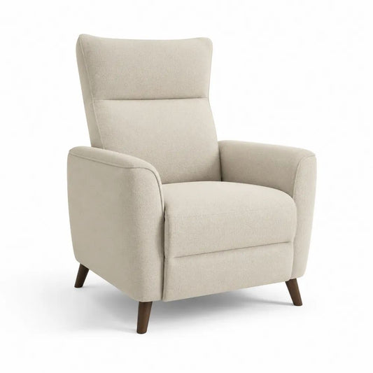 Fauteuil relax manuel en tissu ivoire avec dossier haut et repose-pieds intégré, 74 x 89 x 103 cm