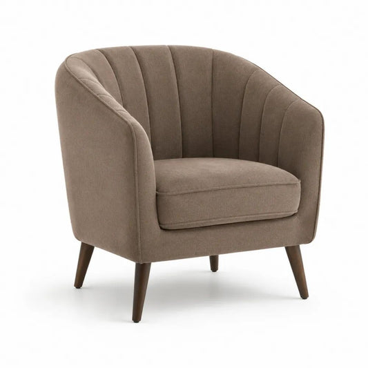 Fauteuil de salon 1 place en velours polyester taupe avec pieds en bois brun foncé, 78 × 75 × 82 cm