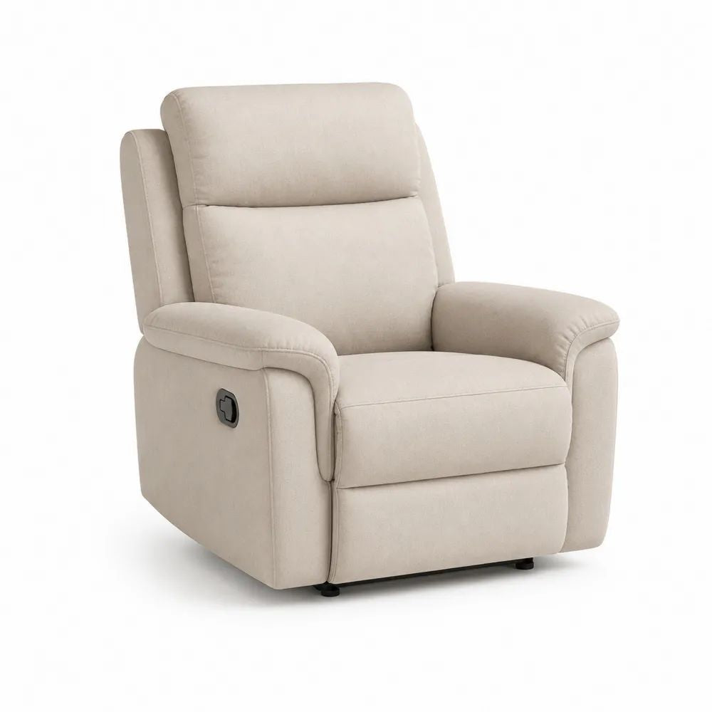Fauteuil relax manuel 1 place à dossier haut en microfibre de polyester beige, 94 × 98 × 103 cm