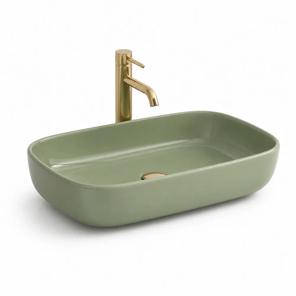 Vasque à poser rectangulaire en céramique vert sauge 60 × 40 × 14 cm