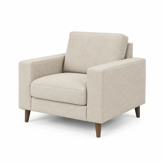 Fauteuil de salon 1 place rectangulaire en polyester beige avec pieds en bois, 90 × 88 × 85 cm