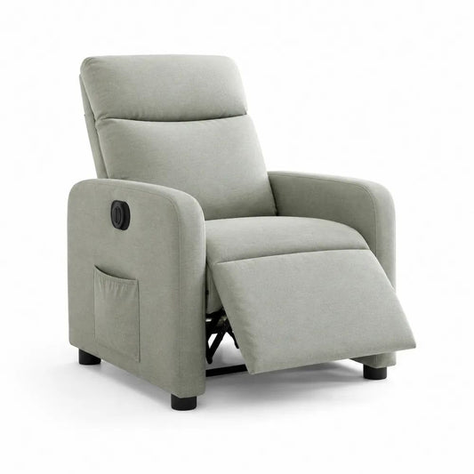 Fauteuil relax manuel 1 place en tissu gris clair avec repose-jambes, 73 × 92 × 102 cm
