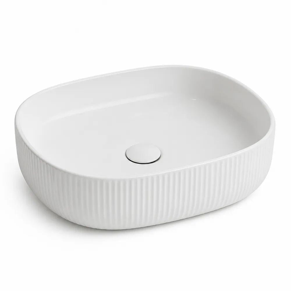 Vasque à poser rectangulaire en céramique blanche striée, 50 × 38 × 13 cm