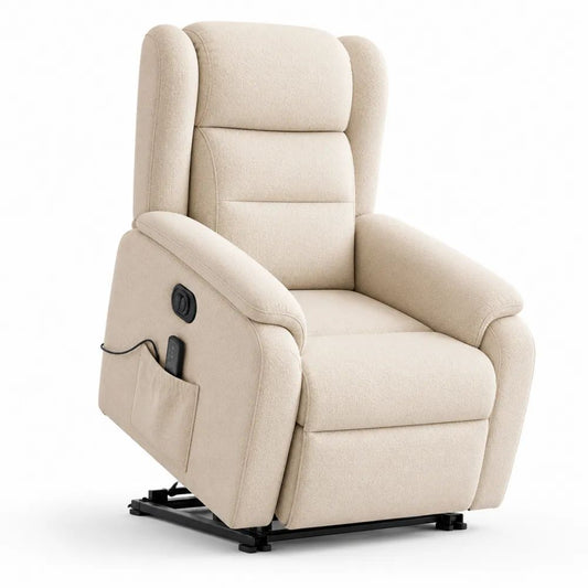 Fauteuil releveur électrique inclinable 1 place en tissu crème, 88 × 94 × 108 cm